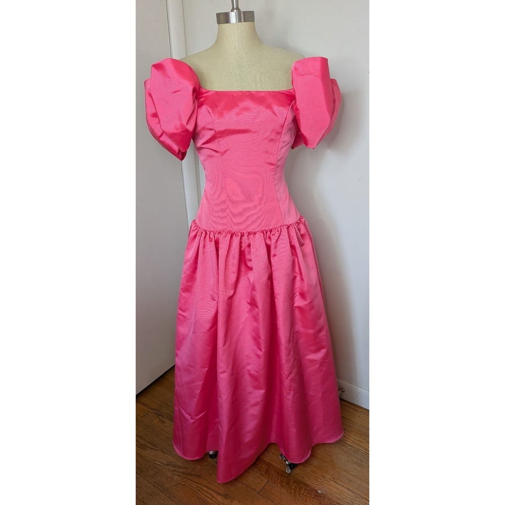 VTG Pink Tafetta Puff Sleeve Prom Dress Barbie Cinderella Bridgerton Coquette